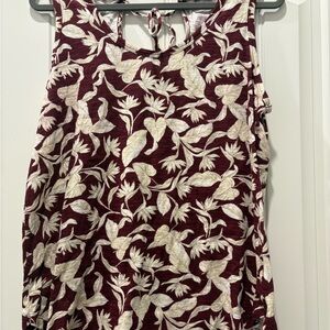 Old Navy Burgundy and Cream Floral Tank Top